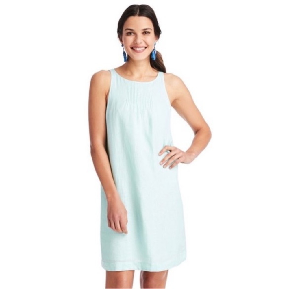 NWT Vinyard Vines Linen Pintuck Swing Dress in crystal blue